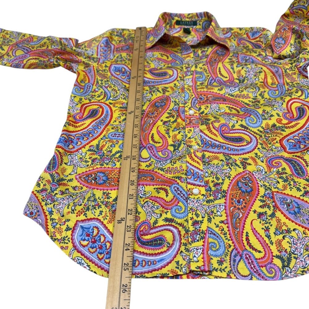 Ralph Lauren Button Down Paisley Shirt Size M Yellow 3/4 Sleeves Preppy - Picture 9 of 11